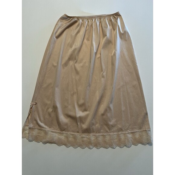 Vintage Vassarette Tan/Beige Half Slip With Slide Split And Lace Trim Large - Picture 1 of 7